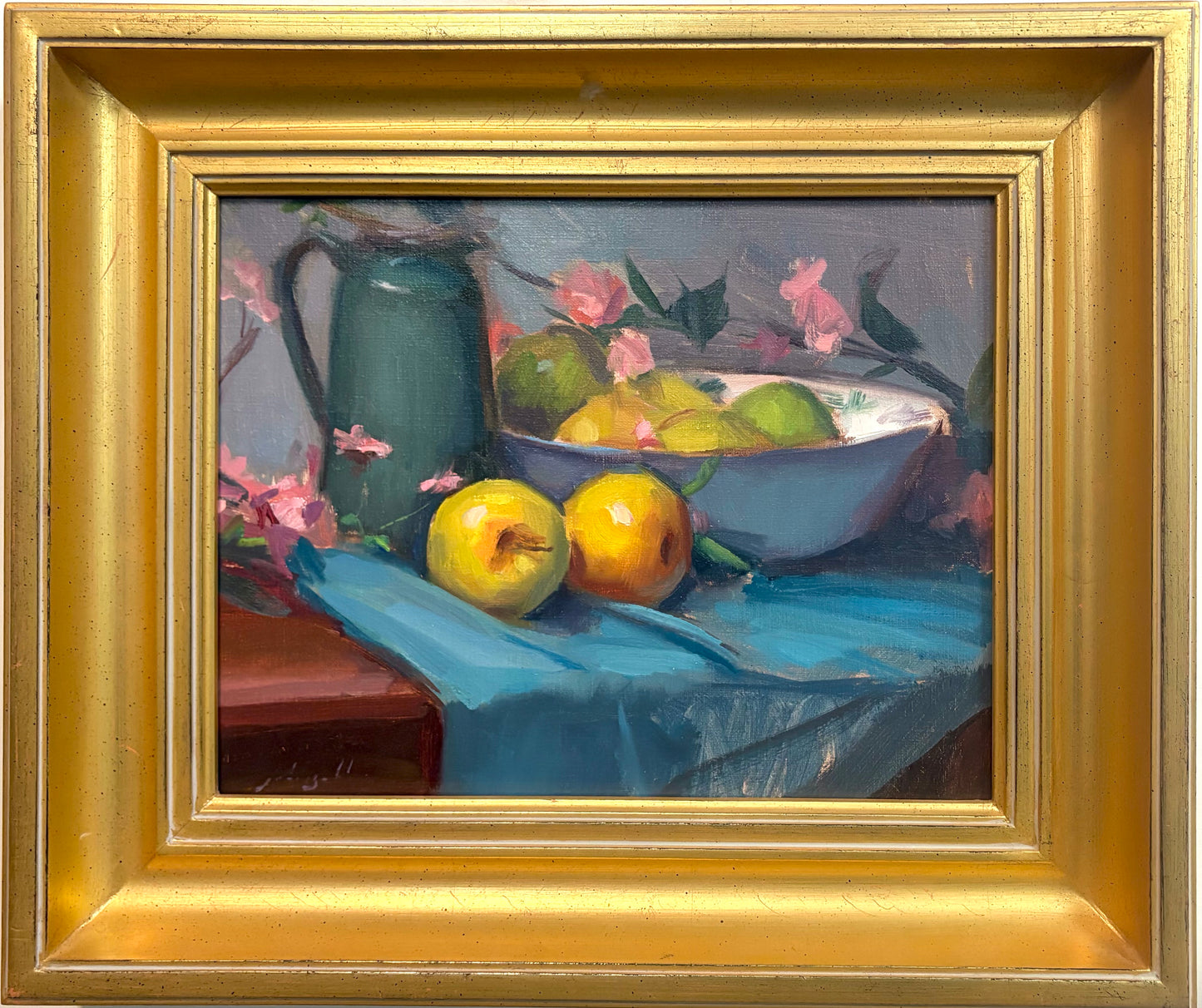 Yellow Apples, Pink on Teal